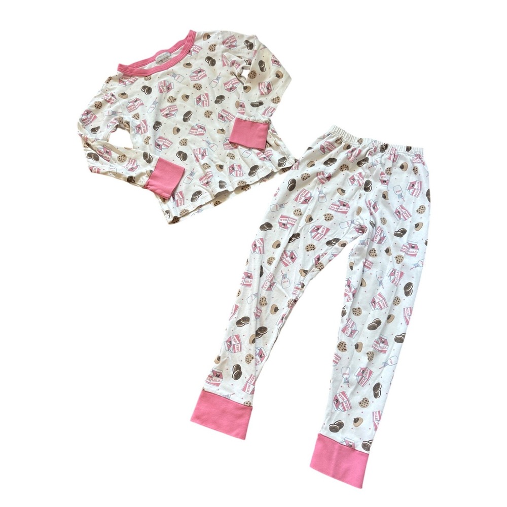 Magnolia Baby Pajamas Kids Pink Milk and Cookies Print Pima Cotton SIZE 8